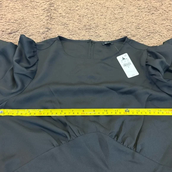 Express Black Fit Flare Puff Sleeve Dress A Line Mini Size S M L NEW $78 - Picture 10 of 16